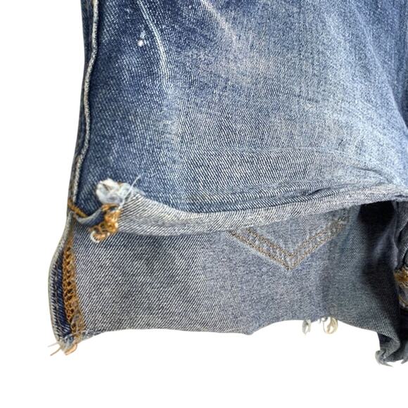 Free People Women's Blue Raw Hem Cut Offs High Rise Button Fly Jean Shorts sz 28 - Picture 11 of 16